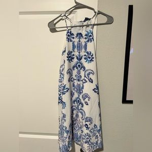 White dress with fun blue design!